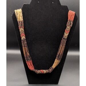 Stunning Torsade Seed Bead Necklace 30" South Africa Rich Reds Browns And Golds